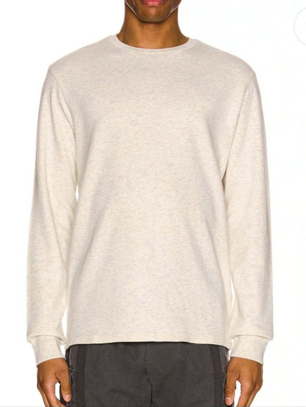 FRAME Mens Pullover Duo Fold Long Sleeve Crew Oatmeal Size L READ